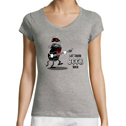 T-shirt femme col V gris chiné Let There Beer Rock (Gondrax,Alcool,Rock & Punk,Humour)