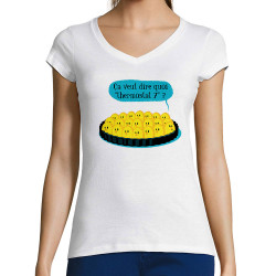 T-shirt femme col V blanc Ça veut dire quoi thermostat 7 (Ted Boundy,Animaux,Humour,Fruits & Légumes)