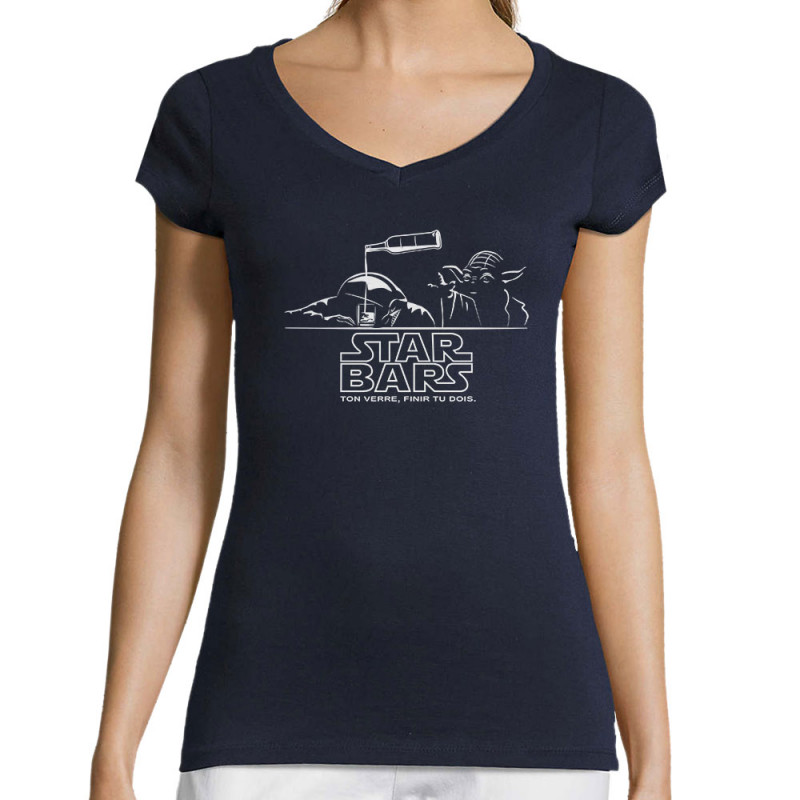 T-shirt femme col V bleu marine Star Bars (Le Duc,Jeux Vidéo / Geek,Alcool,Star Wars)
