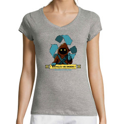 T-shirt femme col V gris chiné Recyclez vos droides (Le Duc,Films/Séries,Star Wars)