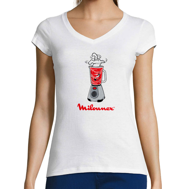 T-shirt femme col V blanc Milounex (Mattdez,Humour,Fruits & Légumes)