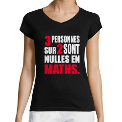 T-shirt femme col V noir 3 personnes sur 2 (Franck,Humour,Slogans Débiles,Des chiffres et des lettres,Devoirs de vacances)