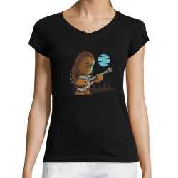 T-shirt femme col V noir Chewbacca Blues (Le Duc,Films/Séries,Star Wars)