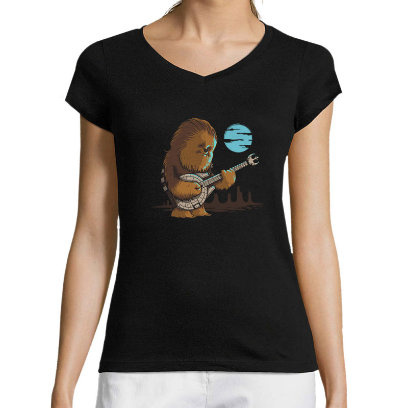 T-shirt femme col V noir Chewbacca Blues (Le Duc,Films/Séries,Star Wars)