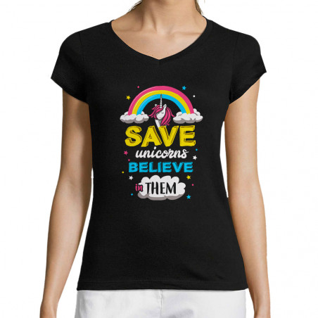 T-shirt femme col V "Save...