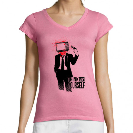 T-shirt femme col V "Think...