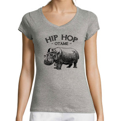 T-shirt femme col V gris chiné Hip Hop Otame (Gondrax,Animaux,Humour,Les Bébêtes)