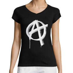 T-shirt femme col V noir Anarchy (Gondrax,Slogans engagés,Rock & Punk)