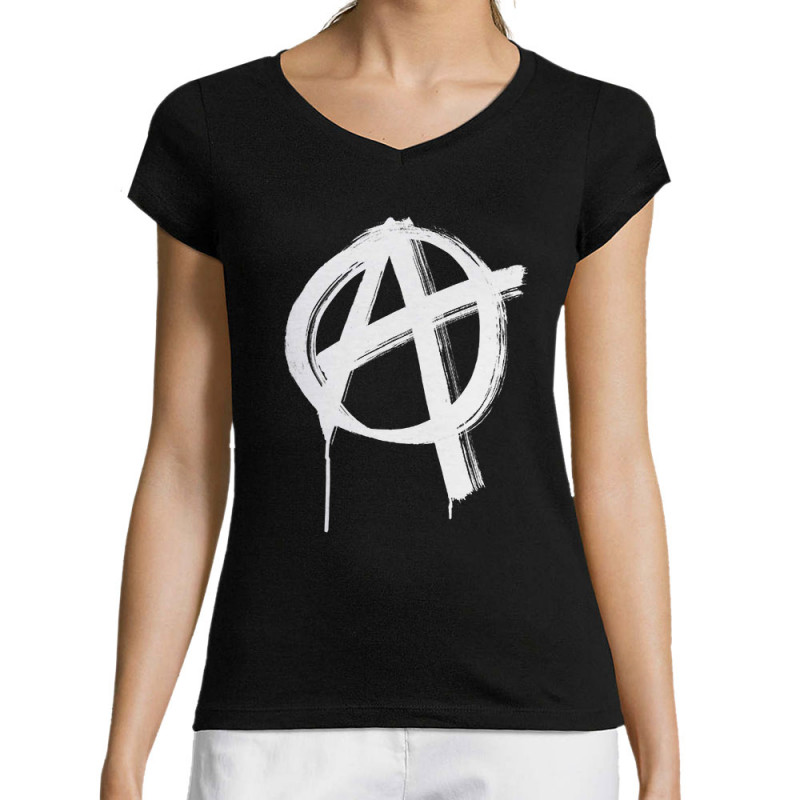 T-shirt femme col V noir Anarchy (Gondrax,Slogans engagés,Rock & Punk)