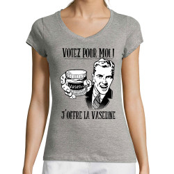 T-shirt femme col V gris chiné Votez pour moi Vaseline (Gondrax,Slogans engagés,Elections)