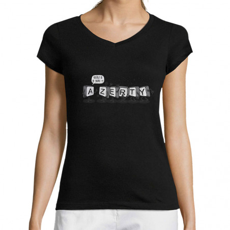 T-shirt femme col V "Azerty"
