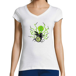 T-shirt femme col V blanc Poulpy Drum (Animaux,Humour,Ted Boundy)