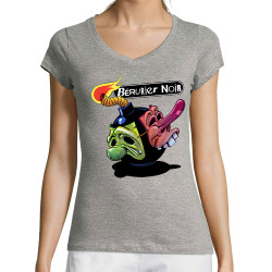 T-shirt femme col V gris chiné Bérurier Noir - Bombe (Bérurier Noir,Laul)