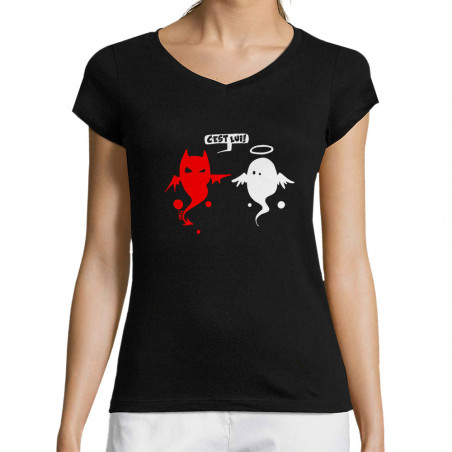 T-shirt femme col V "Ange...