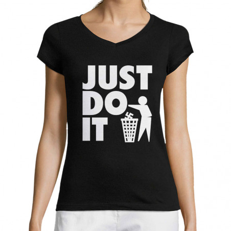 T-shirt femme col V "Just...