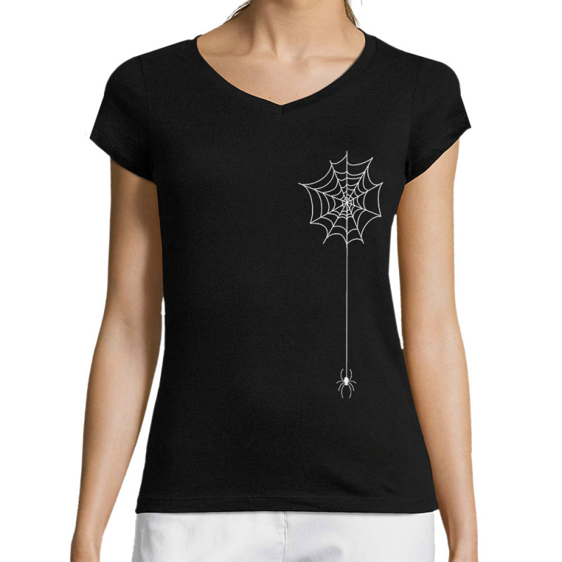 T-shirt femme col V noir Toile & araignée (Gondrax,Zombies,Animaux)