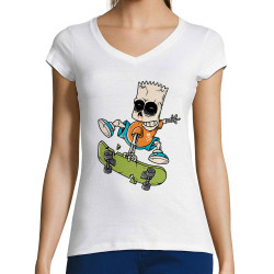 T-shirt femme col V blanc Simpskull Skate (Films/Séries,Skate)