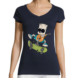 T-shirt femme col V bleu marine Simpskull Skate (Films/Séries,Skate)