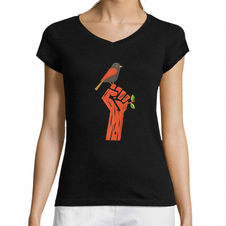 T-shirt femme col V "Résiste"