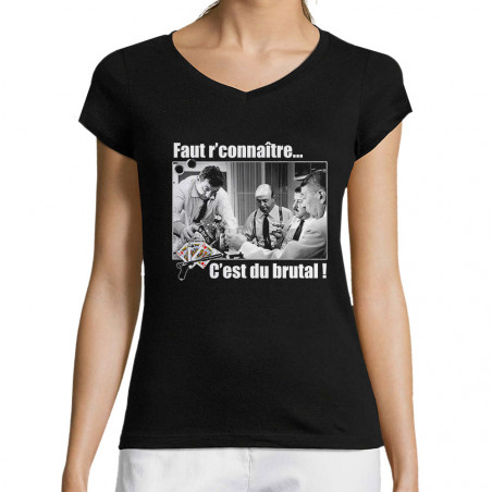 T-shirt femme col V "Faut...