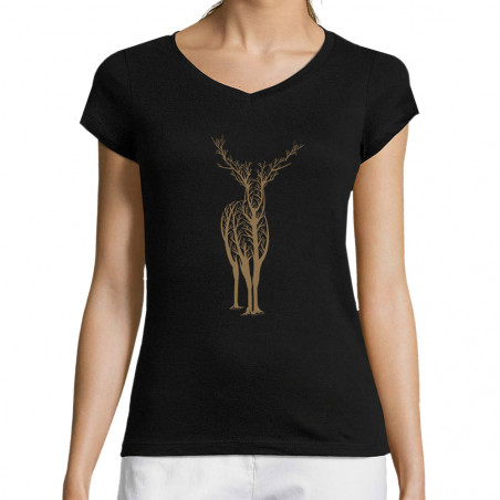 T-shirt femme col V "Deer...