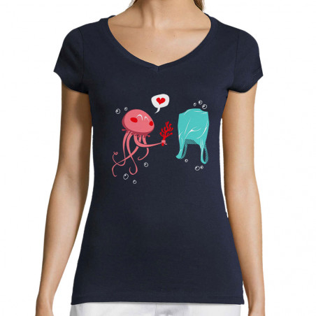 T-shirt femme col V "Méduse"