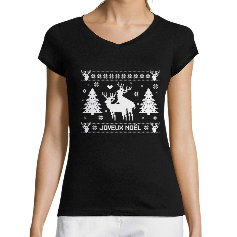 T-shirt femme col V Joyeux Noël