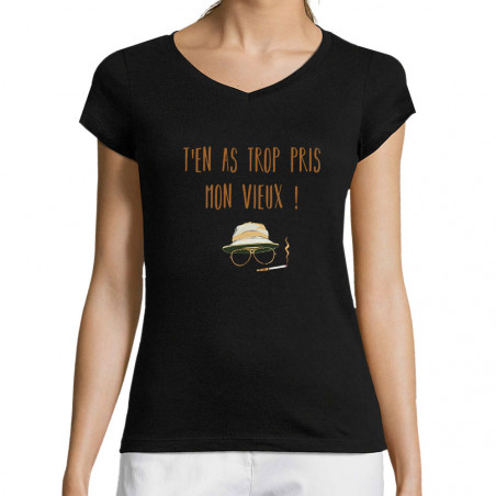 T-shirt femme col V "T'en...