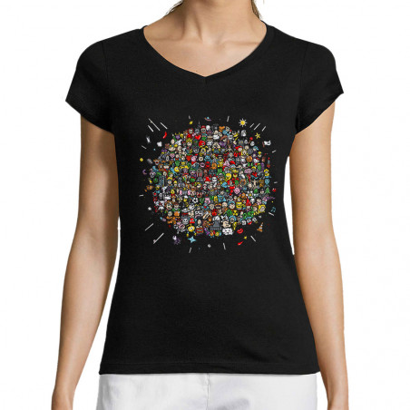 T-shirt femme col V "Planet...