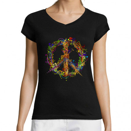 T-shirt femme col V "Peace...