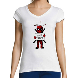 T-shirt femme col V blanc Deadpool - Not Today (Le Duc,Films/Séries)