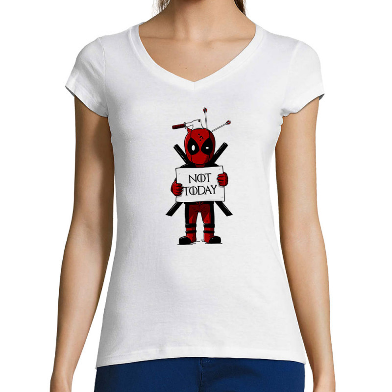 T-shirt femme col V blanc Deadpool - Not Today (Le Duc,Films/Séries)