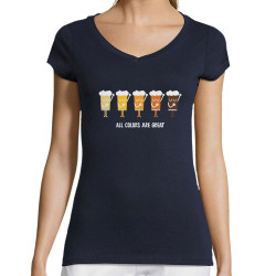 T-shirt femme col V bleu marine All Colors are great (Alex Kidd,Alcool,Slogans engagés)