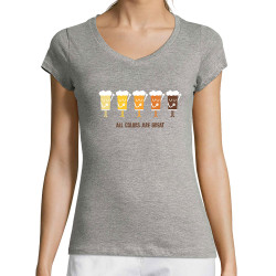 T-shirt femme col V gris chiné All Colors are great (Alex Kidd,Alcool,Slogans engagés)