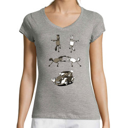 T-shirt femme col V gris chiné 2cv Fusion (Mr Mouton,Animaux,Humour)