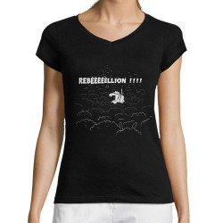 T-shirt femme col V noir Rebêêêêêllion (Mr Mouton,Animaux,Humour)