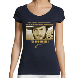 T-shirt femme col V bleu marine Toi tu creuses (Films/Séries)