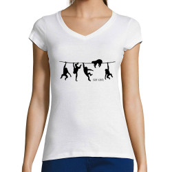 T-shirt femme col V blanc Stay Cool (Gondrax,Animaux,Stay,Paresse)