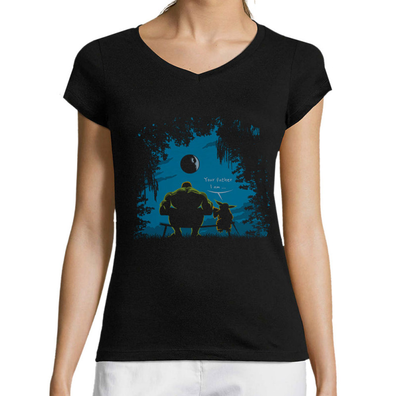 T-shirt femme col V noir Hulk Father (Trabe,Humour,Films/Séries,Star Wars)