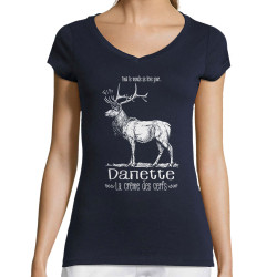 T-shirt femme col V bleu marine La crème des cerfs (Gondrax,Les Bébêtes,Animaux)