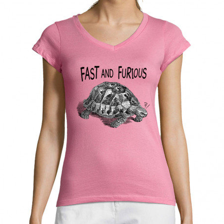 T-shirt femme col V "Fast...