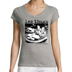 T-shirt femme col V gris chiné Les Thugs - Tout doit disparaître (Les Thugs)