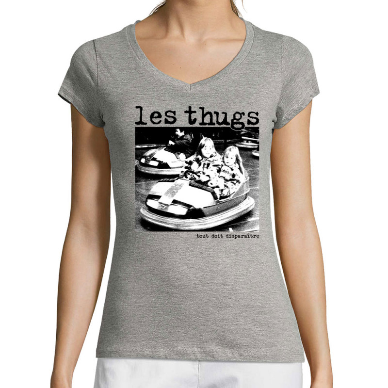 T-shirt femme col V gris chiné Les Thugs - Tout doit disparaître (Les Thugs)