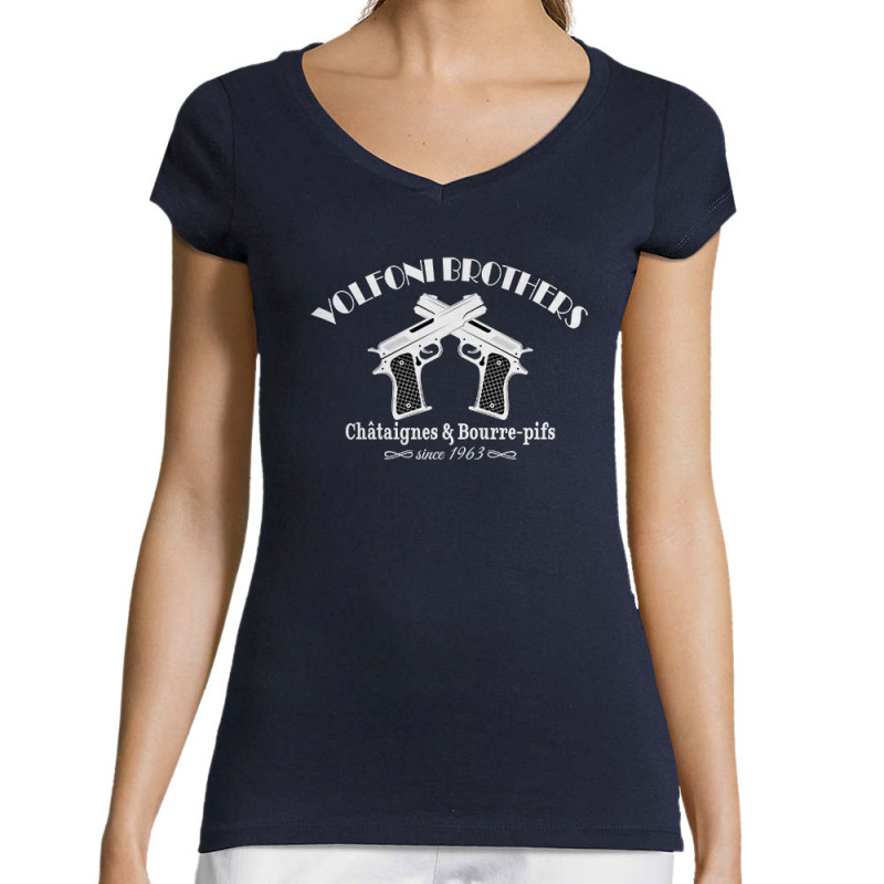 T-shirt femme col V bleu marine Volfoni Brothers (Andy,Films/Séries,Les Tontons Flingueurs)