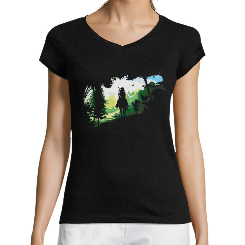 T-shirt femme col V noir Adventure Link (Zewa,Jeux Vidéo / Geek)