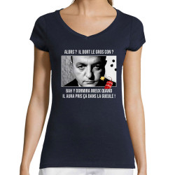 T-shirt femme col V bleu marine Il dort le gros con (Films/Séries,Les Tontons Flingueurs)