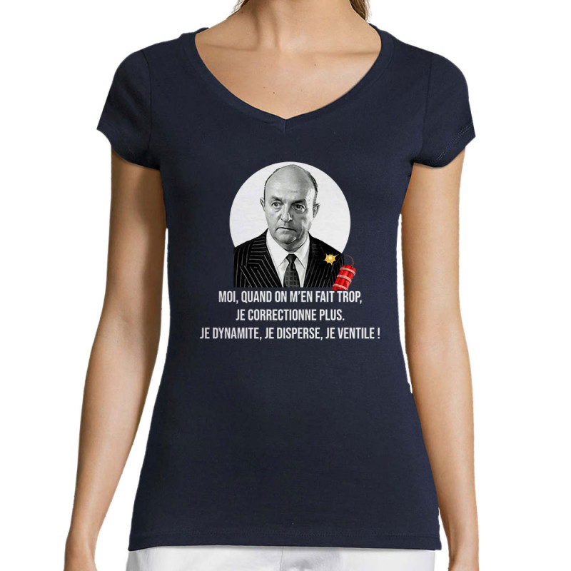T-shirt femme col V bleu marine Je dynamite (Gondrax,Films/Séries,Les Tontons Flingueurs)