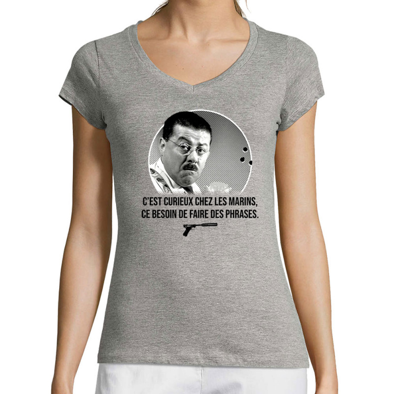 T-shirt femme col V gris chiné Les marins (Gondrax,Films/Séries,Les Tontons Flingueurs)