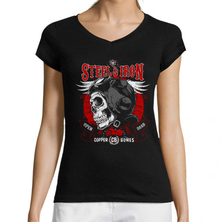 T-shirt femme col V "Steel...