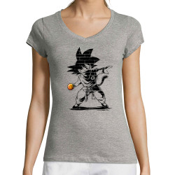 T-shirt femme col V gris chiné Dragon Ball Revolution (Films/Séries,Manga Kawaï japan,Détournements)